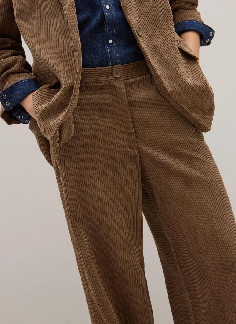 Ovs  OVS Brown Regular Fit Textured Stretch Fabric Trousers for Women | Best Price UAE